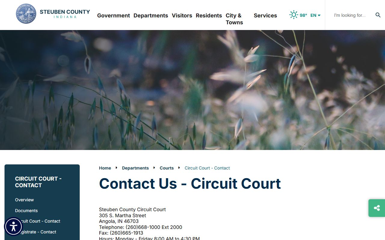 Steuben County court dockets Circuit Court contact page