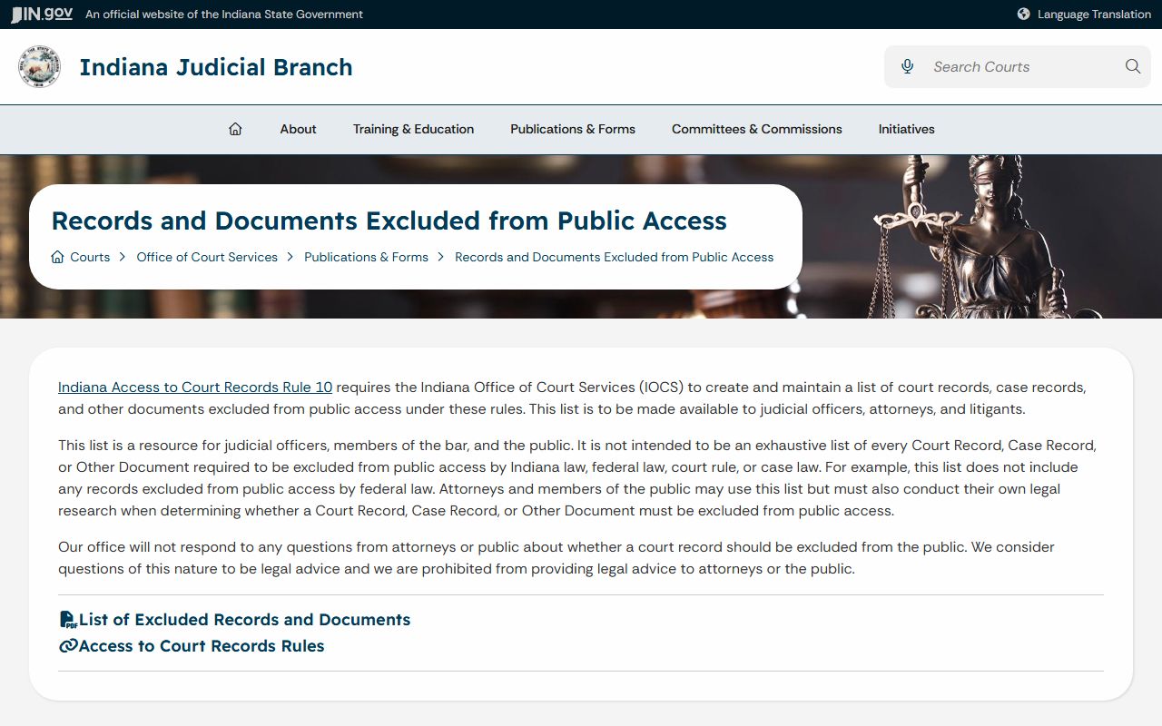 Steuben County court records Indiana excluded records publication page
