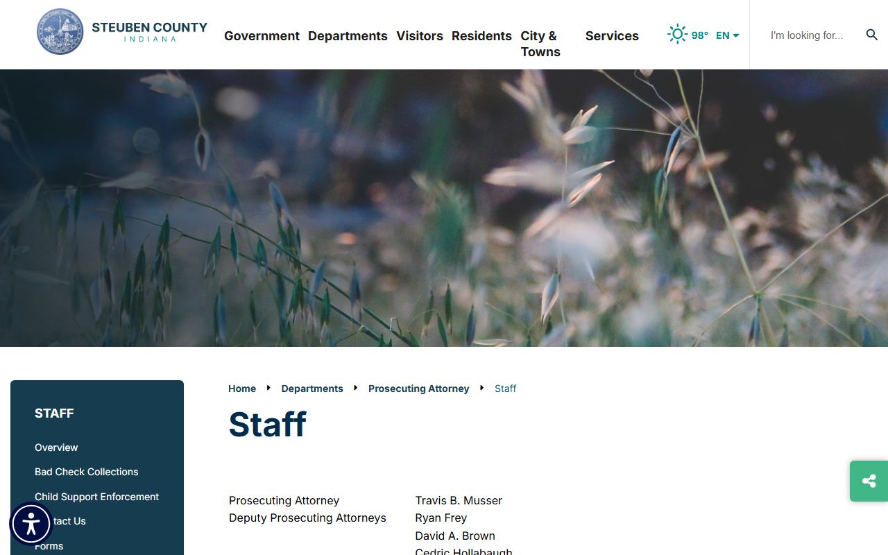 Steuben County criminal court records Prosecuting Attorney staff page