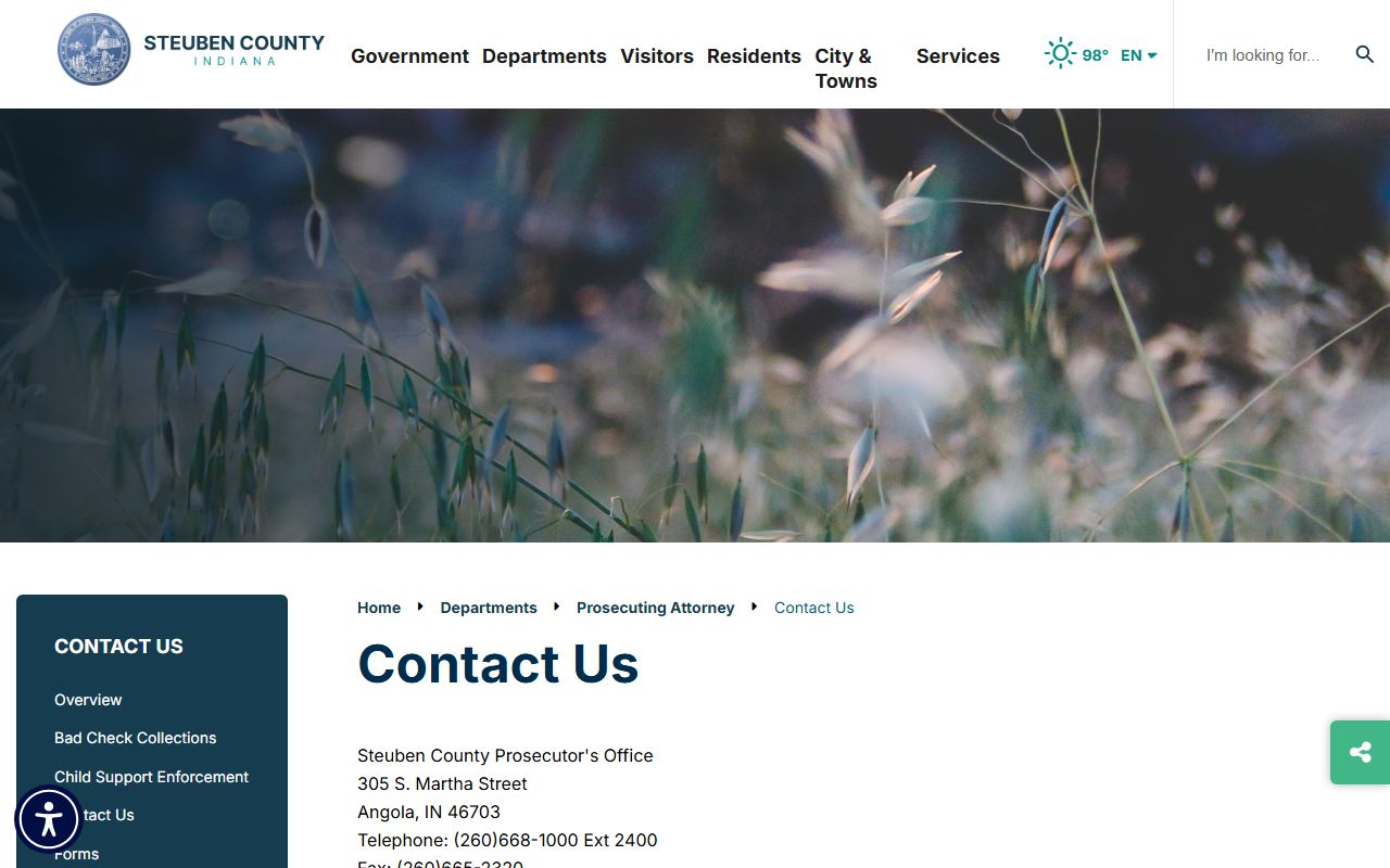 Steuben County criminal court records Prosecuting Attorney contact page