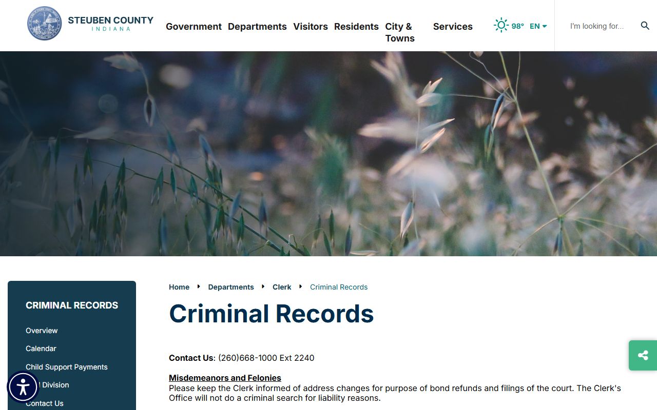 Steuben County criminal court records Clerk criminal records page