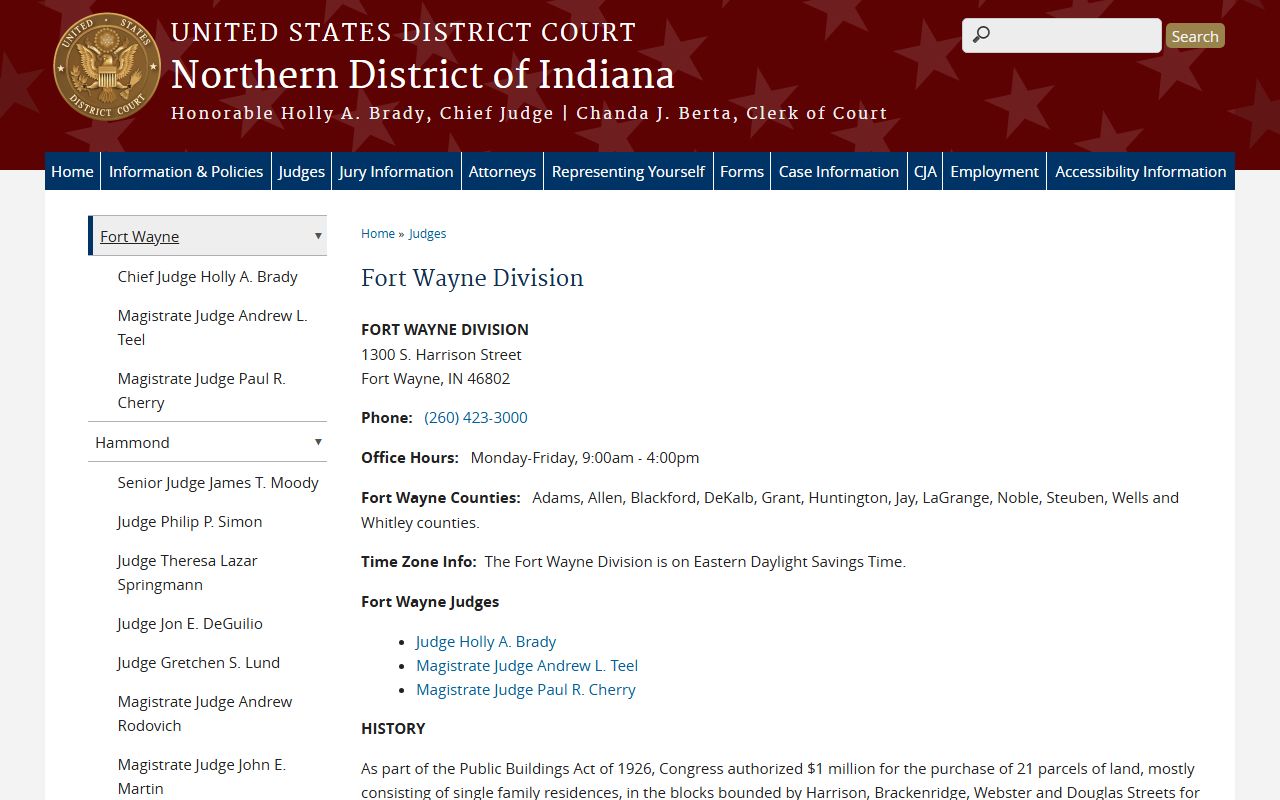 Steuben County trial court records and Northern District Fort Wayne Division page