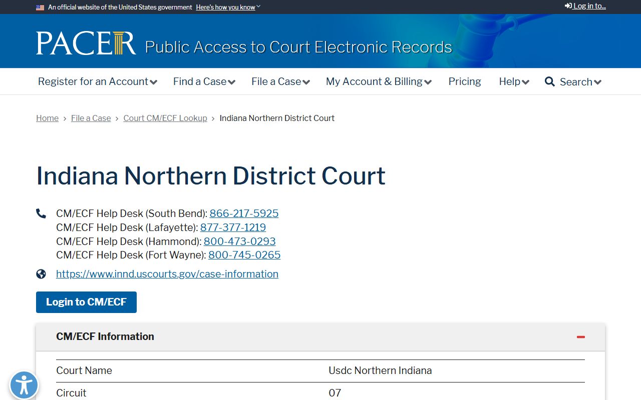 Steuben County trial court records and PACER lookup for Indiana Northern District Court