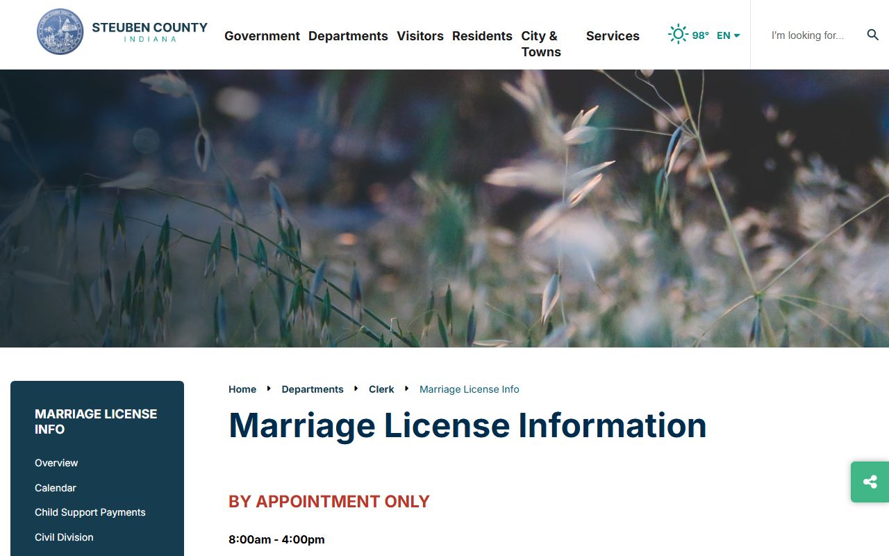 Steuben County marriage records license appointment instructions
