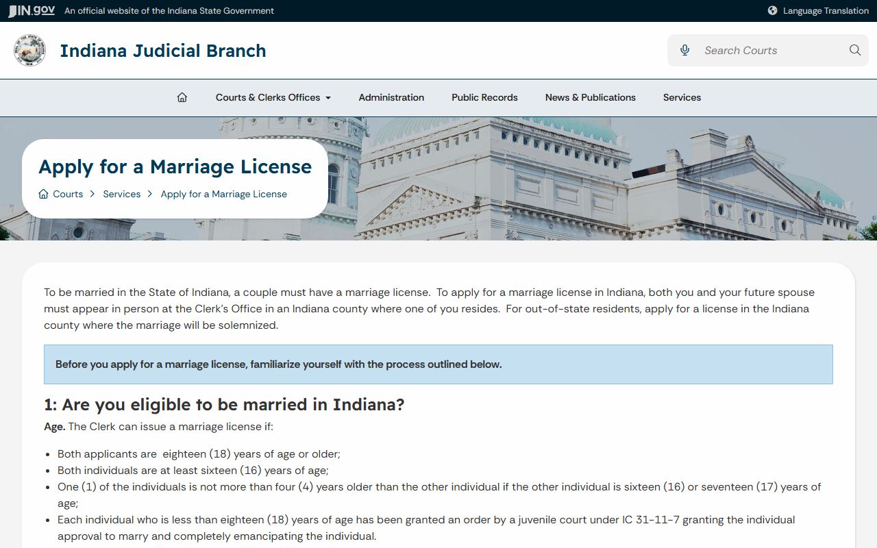 Steuben County marriage records Indiana license process