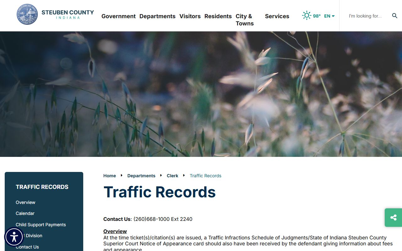 Steuben County traffic court records page from the Clerk