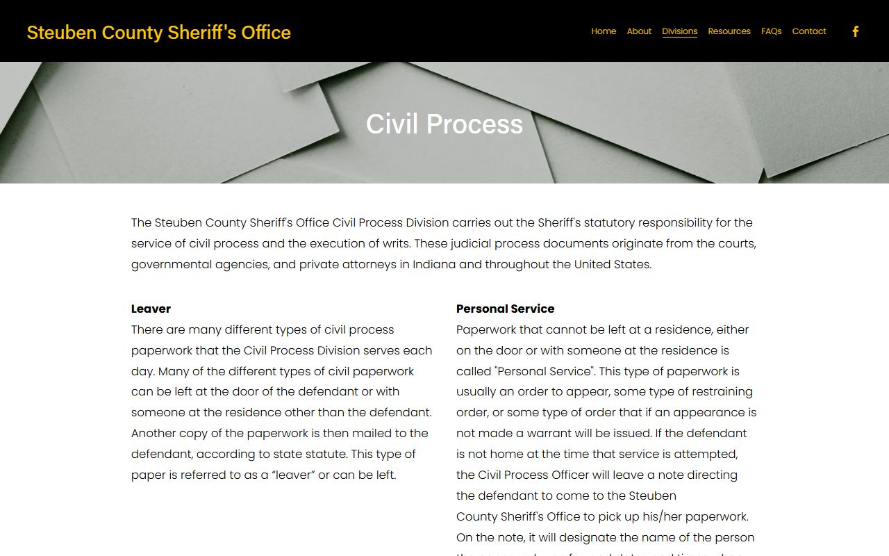 Steuben County warrant records sheriff civil process page