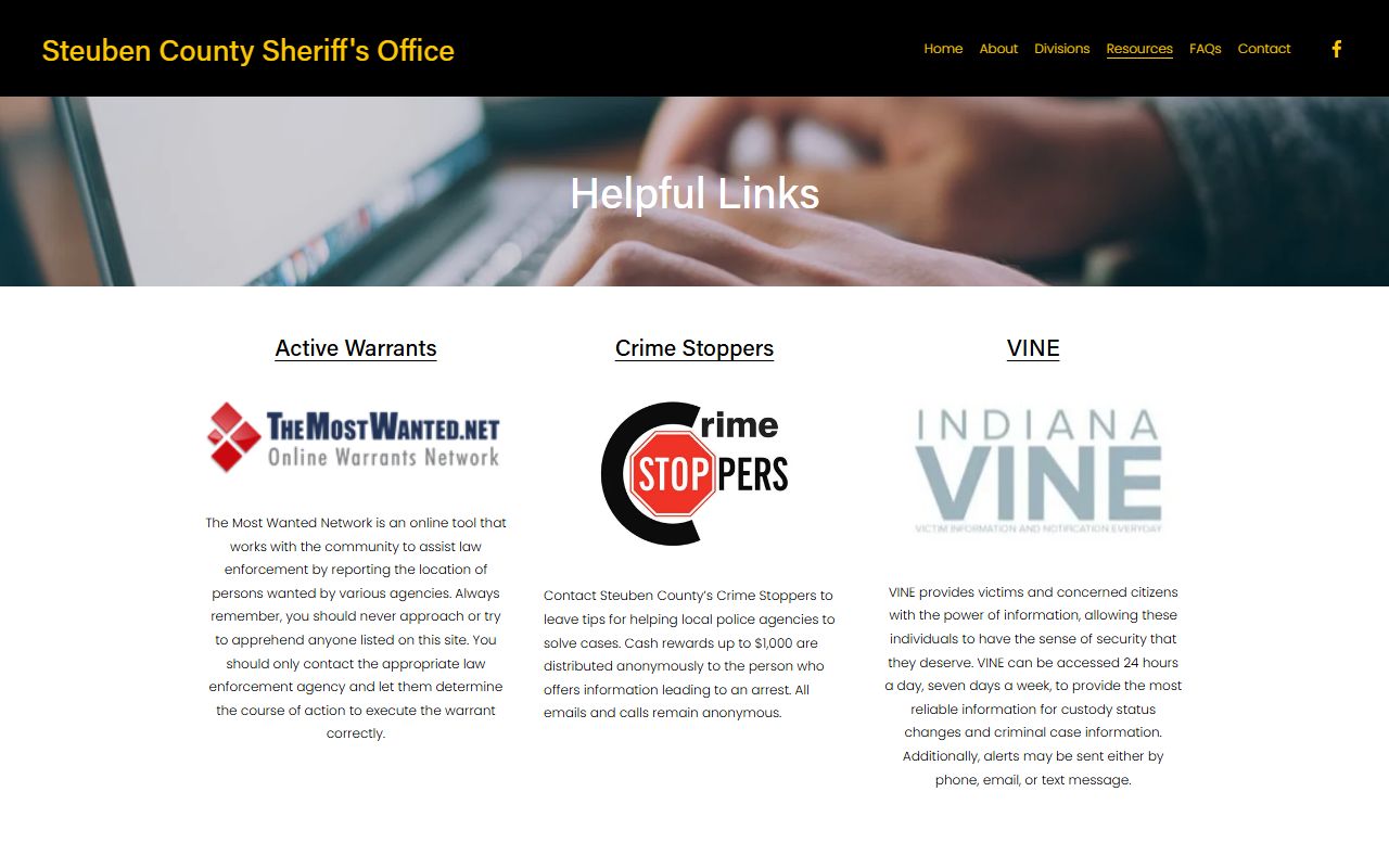 Steuben County warrant records sheriff helpful links page