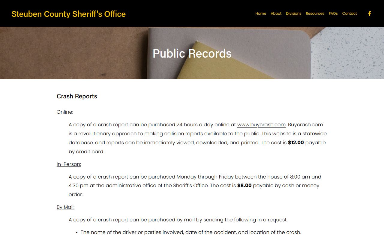 Steuben County warrant records sheriff public records page